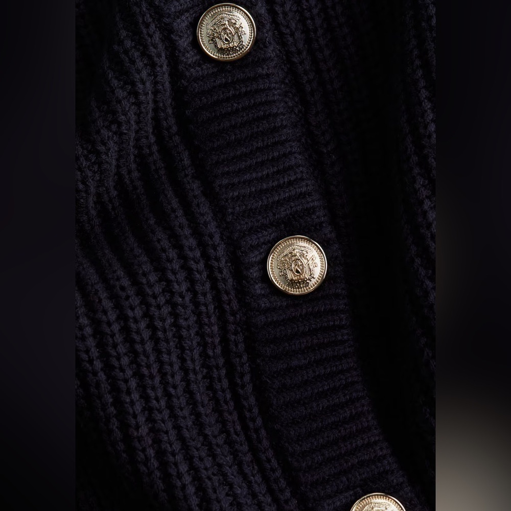 H&M Ribbed Knit Cardigan, Navy Blue, Size Small - Picture 2 of 2